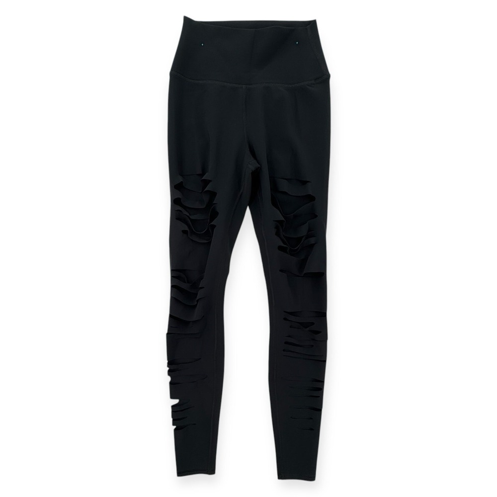 Alo Yoga Extreme Ripped Warrior Leggings Black High Waist Distressed Small Y766‎